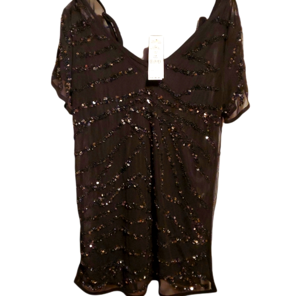 Sequins see through shirt with tank